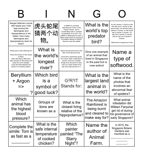 Table Nature World Bingo Challenge Bingo Card