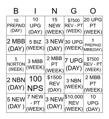 Untitled Bingo Card