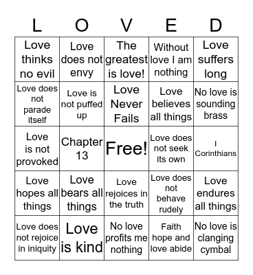 Love Bingo Card