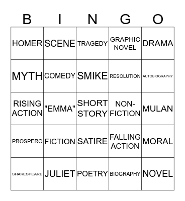 LITERATURE Bingo Card