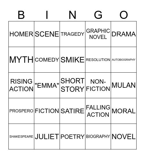 LITERATURE Bingo Card