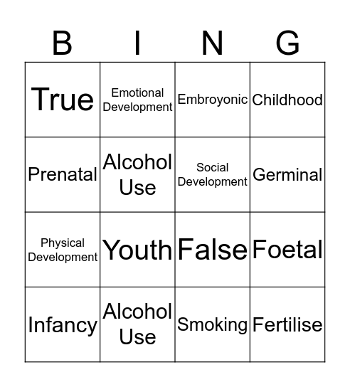 Human Development Bingo Card