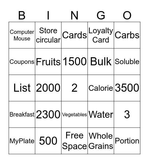 Healthy Eating on a Budget Bingo Card