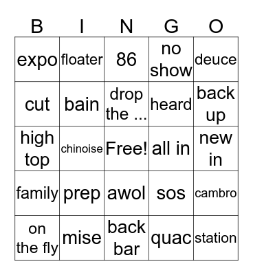 Lingo Bingo Card