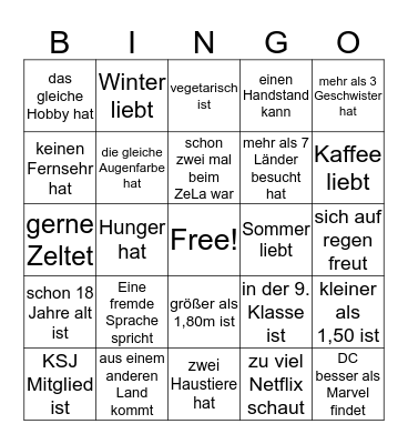 Finde jemanden der/die... Bingo Card