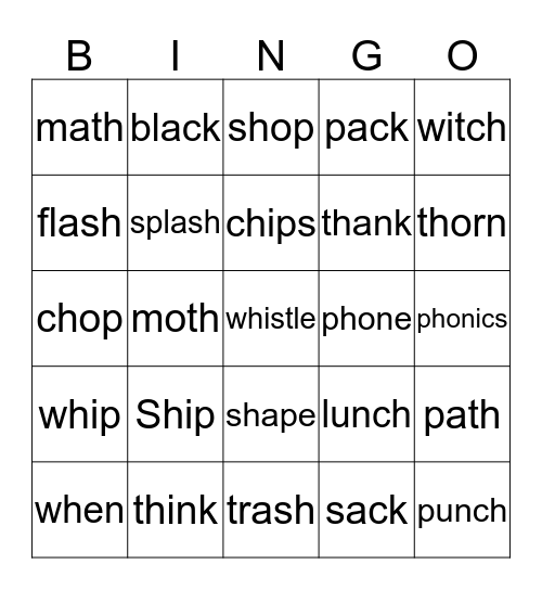 DIAGRAPHS Bingo Card