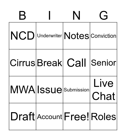 Untitled Bingo Card