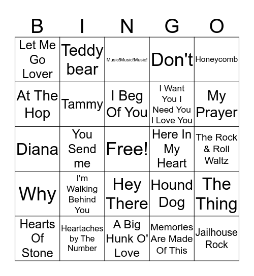 50's #1's Bingo Card