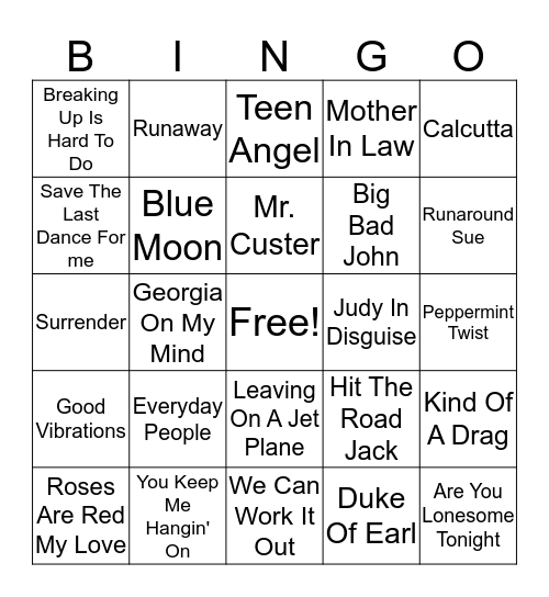 60's #1's Bingo Card