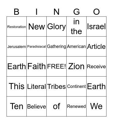 Tenth Article of Faith Bingo Card