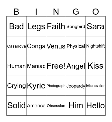 80's One Word Wonders Bingo Card