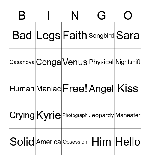 80's One Word Wonders Bingo Card