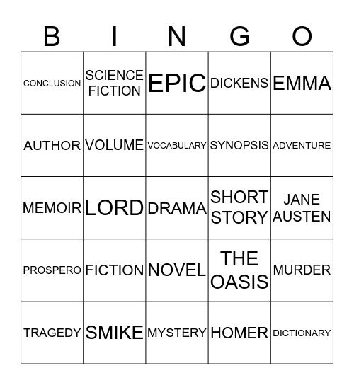 LITERATURE Bingo Card