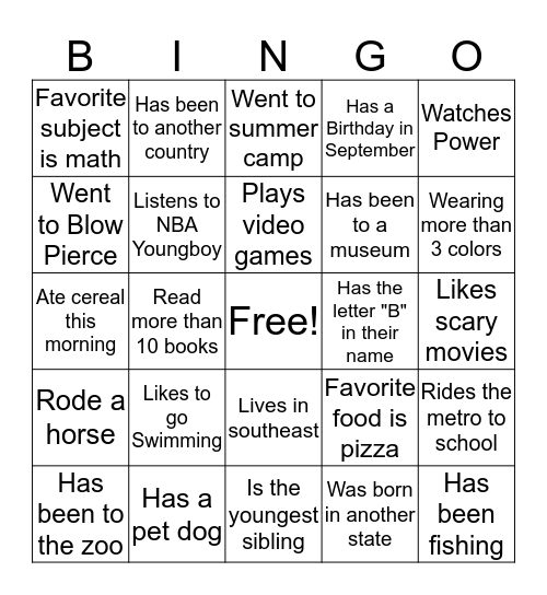 Get to Know You Bingo Card