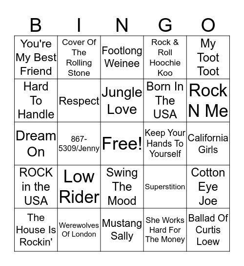 Misc. Hits Bingo Card