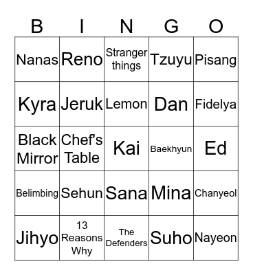 Pinot Bingo Card