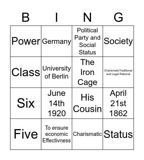 Max Weber  Bingo Card