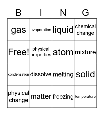 Matter Matters  Bingo Card