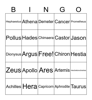 Greek BINGO Card
