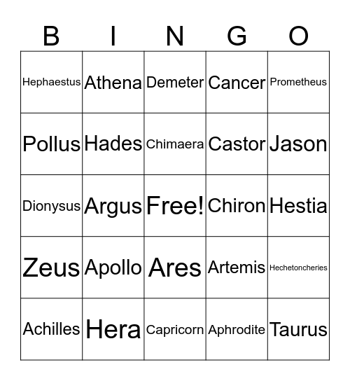 Greek BINGO Card
