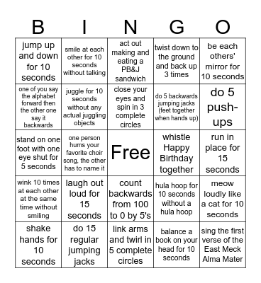 East Meck Choir Bingo Card
