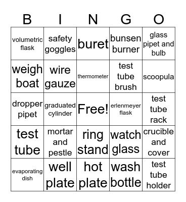 Lab Equipment Bingo Card