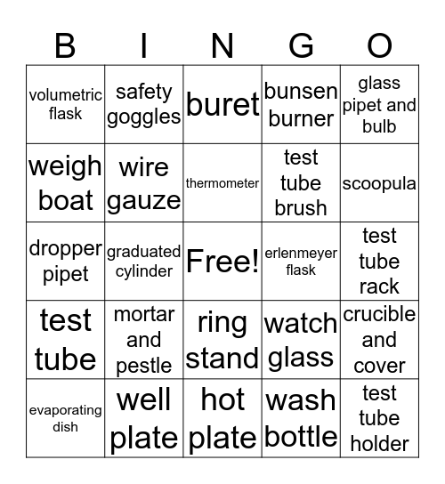 Lab Equipment Bingo Card