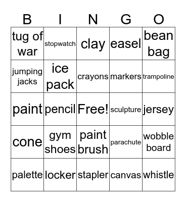 GYM & ART Bingo Card