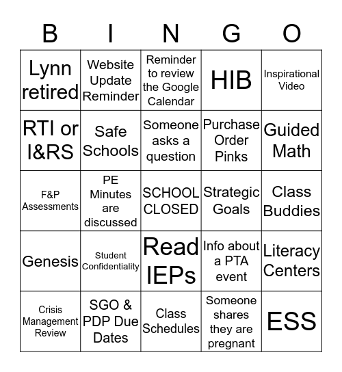 Welcome Back Staff Bingo! Bingo Card