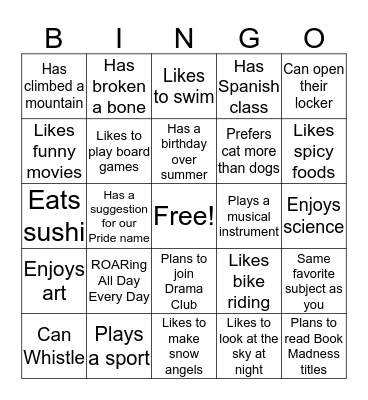 Getting to Know Pride 32 Bingo Card