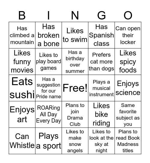 Getting to Know Pride 32 Bingo Card