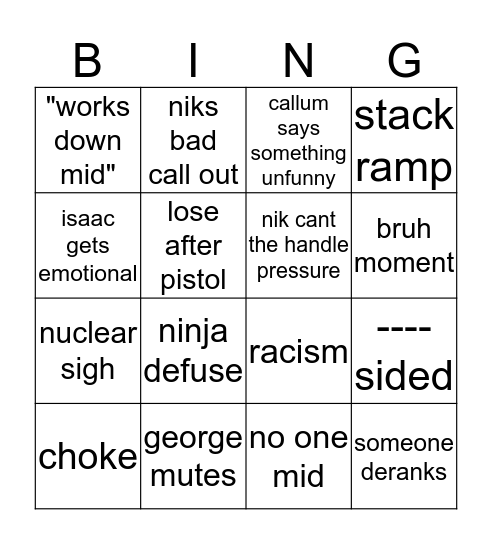 csgo  Bingo Card
