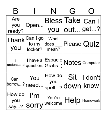 Palabras & Frases Importantes Bingo Card