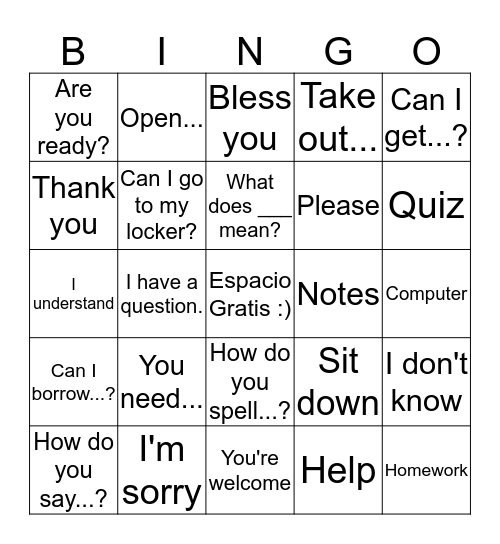 Palabras & Frases Importantes Bingo Card