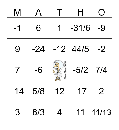 Solving Equations MATHO Bingo Card