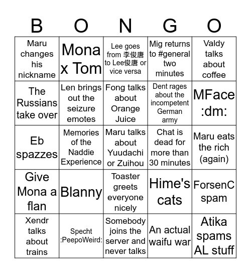 Fongcord Bingo Card