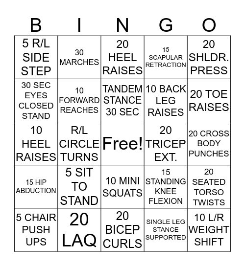 BINGO STRENGTHENING Bingo Card