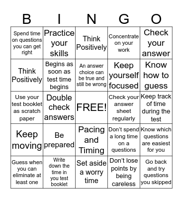 FCAT Strategies Bingo Card
