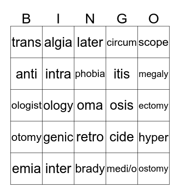 Bingo - Medical Term Bingo Card