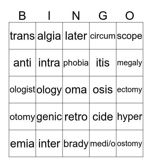 Bingo Medical Term Bingo Card