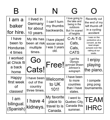 UK 101 Bingo Card