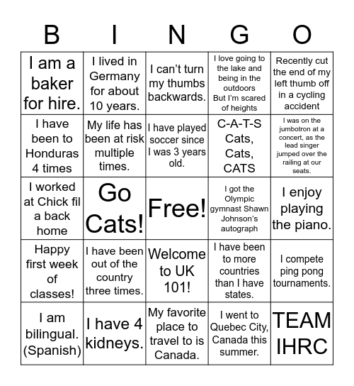 UK 101 Bingo Card