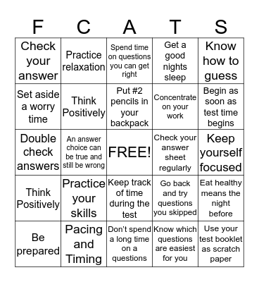 FCAT STRATEGIES Bingo Card