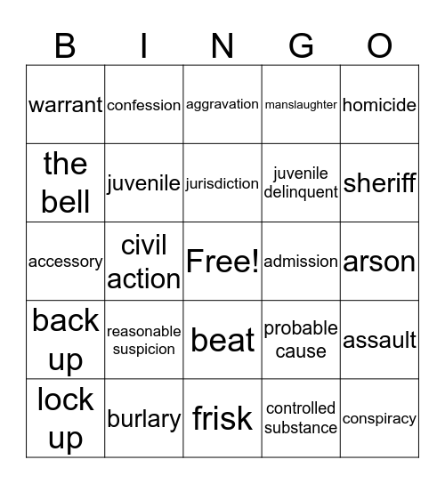 Law I Bingo Card