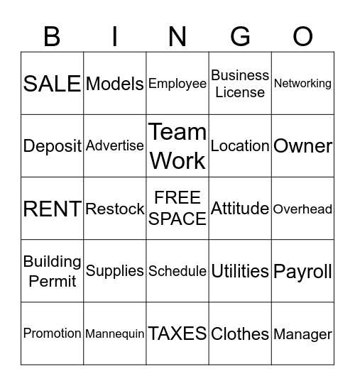 Mia's Boutique  Bingo Card