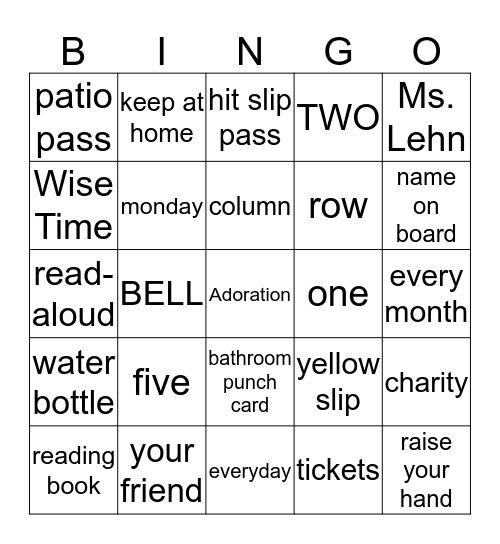 Ms. Hur's Classroom Rules Bingo Card
