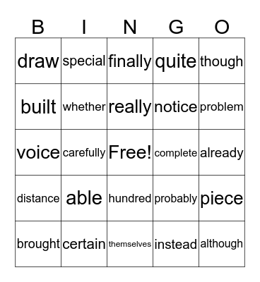 Andrew's Sight words Bingo Card