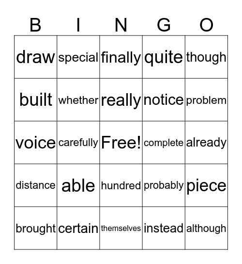 Andrew's Sight words Bingo Card