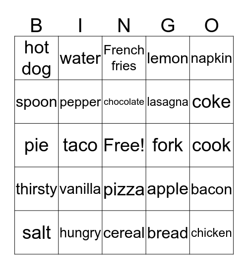 Eating Bingo Card