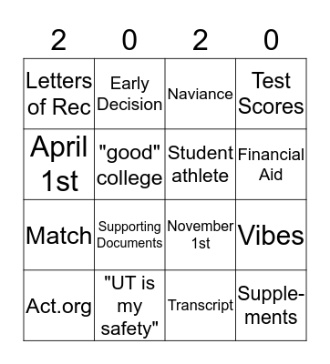 College Counseling Bingo Card